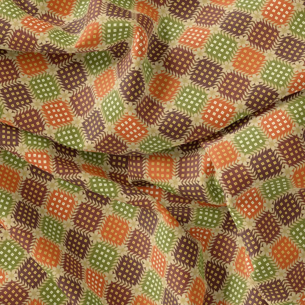 Seamless Honeycomb Repeat Pattern Digital Printed Fabric - Pure Muslin - Image 3