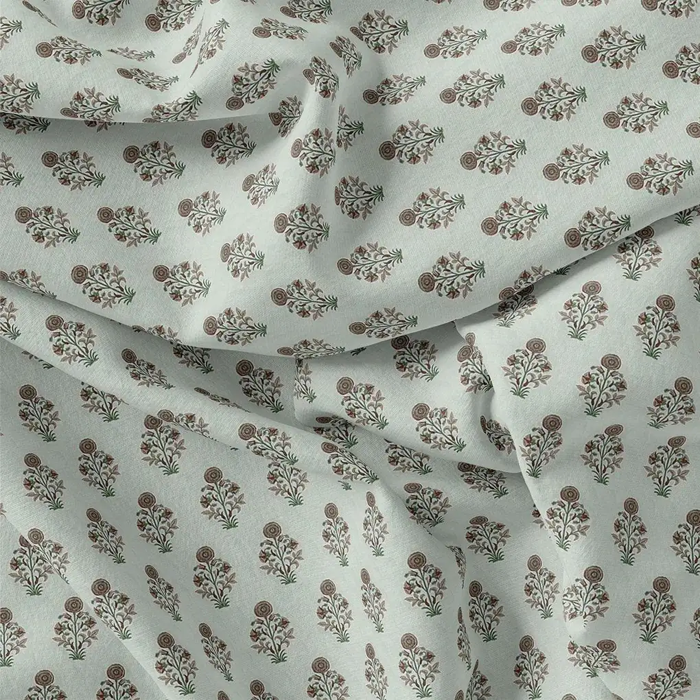 Seamless Indian Mughal Motif Flower Digital Printed Fabric - Kora Silk - Image 3