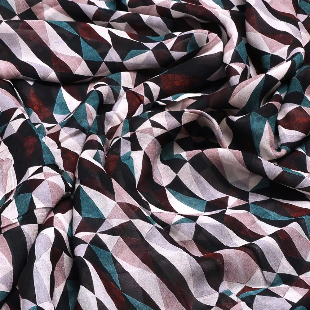 Seamless Lattice Multicolour Repeat Digital Printed Fabric - Pure Georgette - Image 3