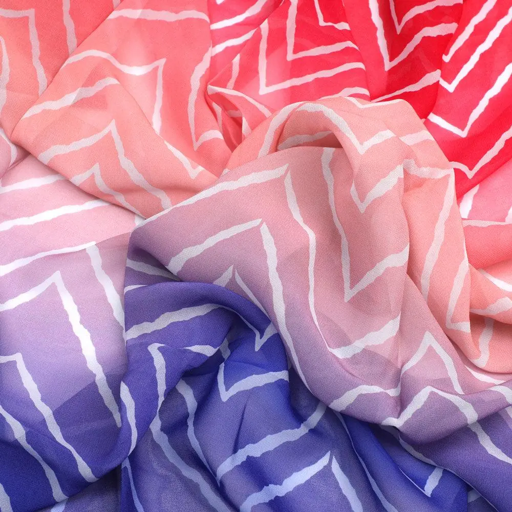 Seamless Multicolour Zigzag Digital Printed Fabric - Pure Georgette - Image 3