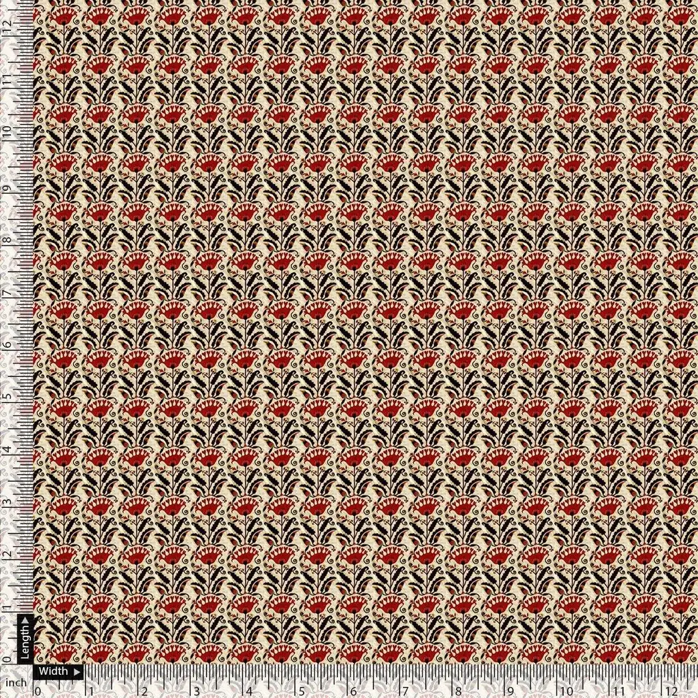 Seamless Opposite Red Flower Pattern Digital Printed Fabric - Image 4