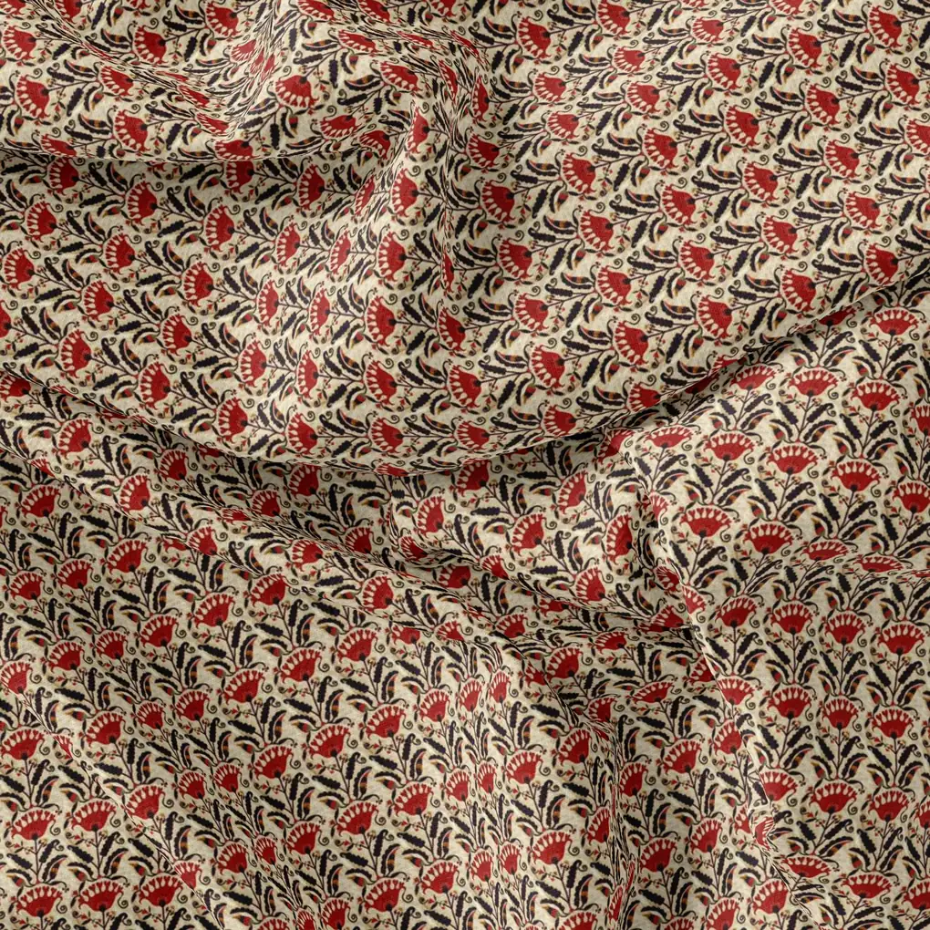 Seamless Opposite Red Flower Pattern Digital Printed Fabric - Cotton - Image 3