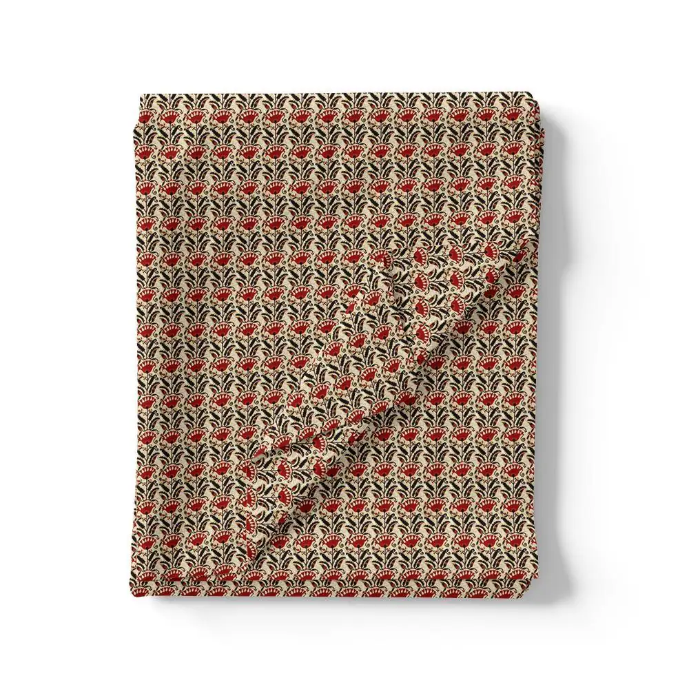 Seamless Opposite Red Flower Pattern Digital Printed Fabric - Weightless - Image 2