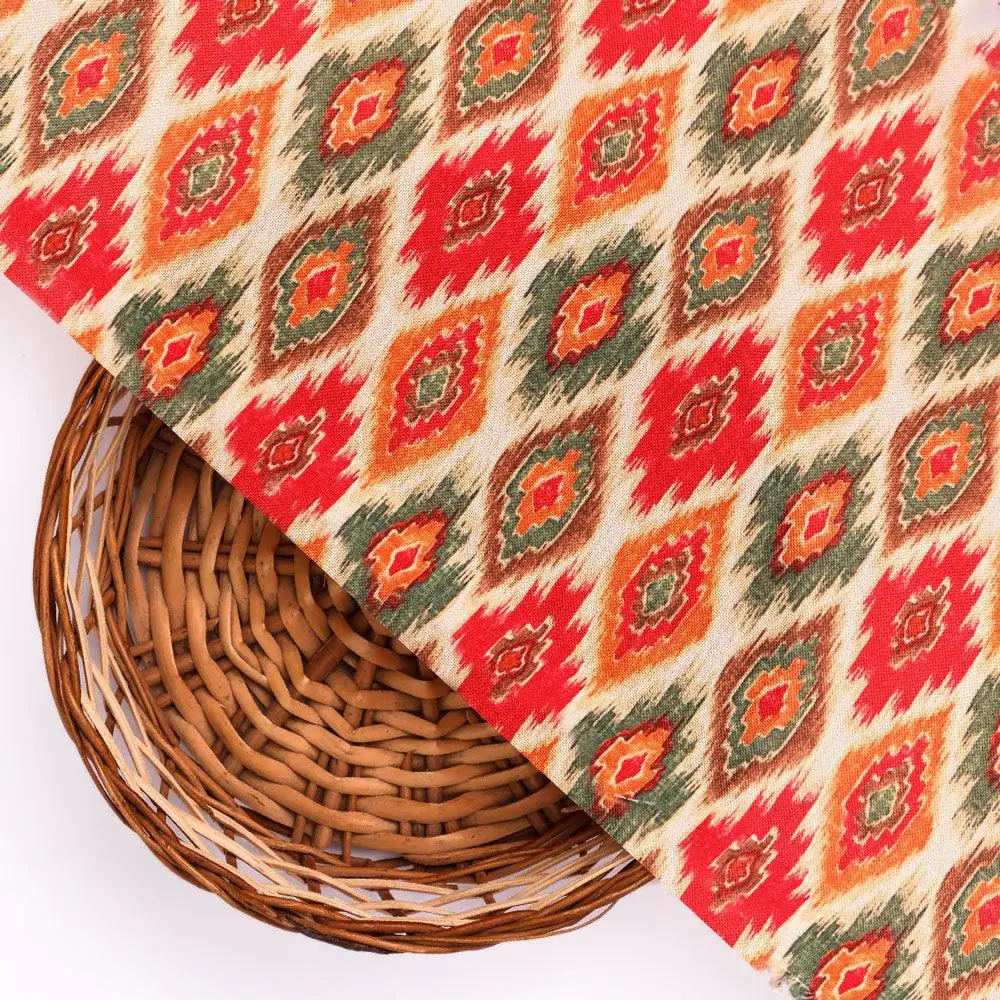 Seamless Pochampilli Patterns Digital Printed Fabric - Rayon - Image 2