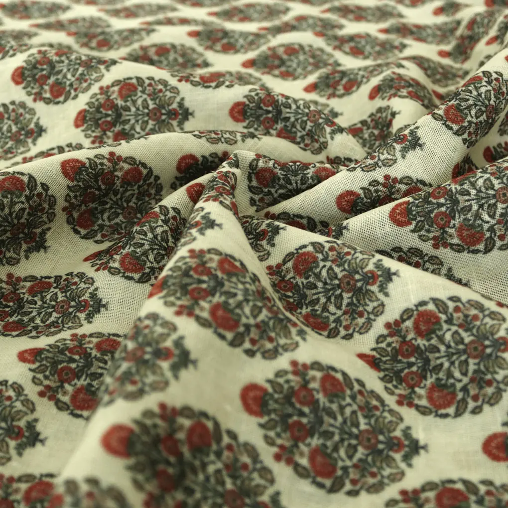 Seamless Red Flower Pot Digital Printed Fabric - Linen - Image 2