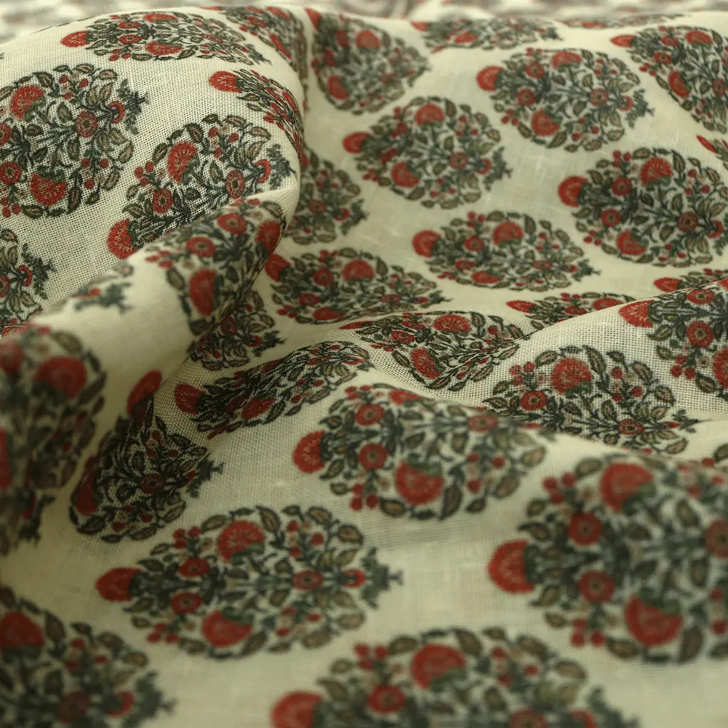 Seamless Red Flower Pot Digital Printed Fabric - Linen - Image 3