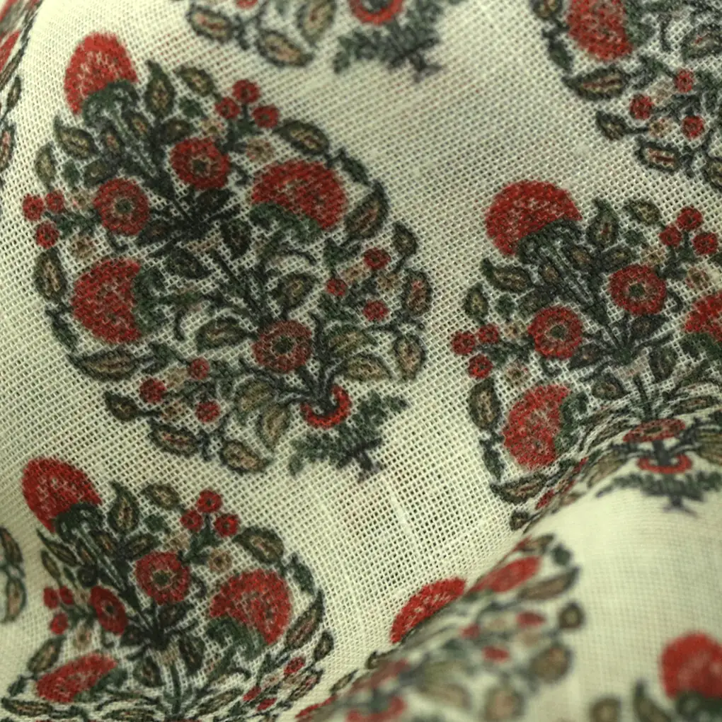 Seamless Red Flower Pot Digital Printed Fabric - Linen - Image 4
