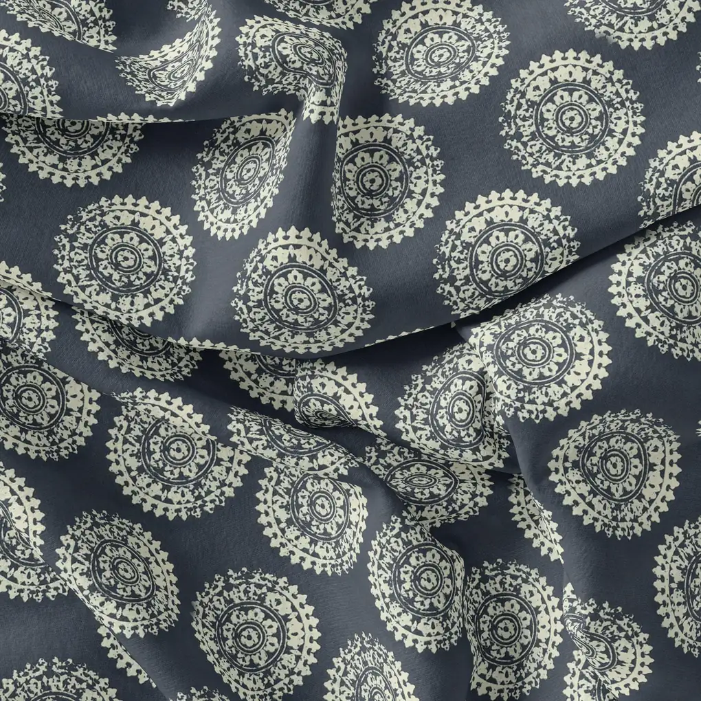 Seamless Rounded Suzani Art Digital Printed Fabric - Poly Muslin - Image 3