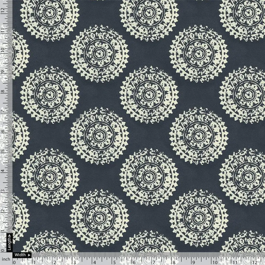 Seamless Rounded Suzani Art Digital Printed Fabric - Poly Muslin - Image 4