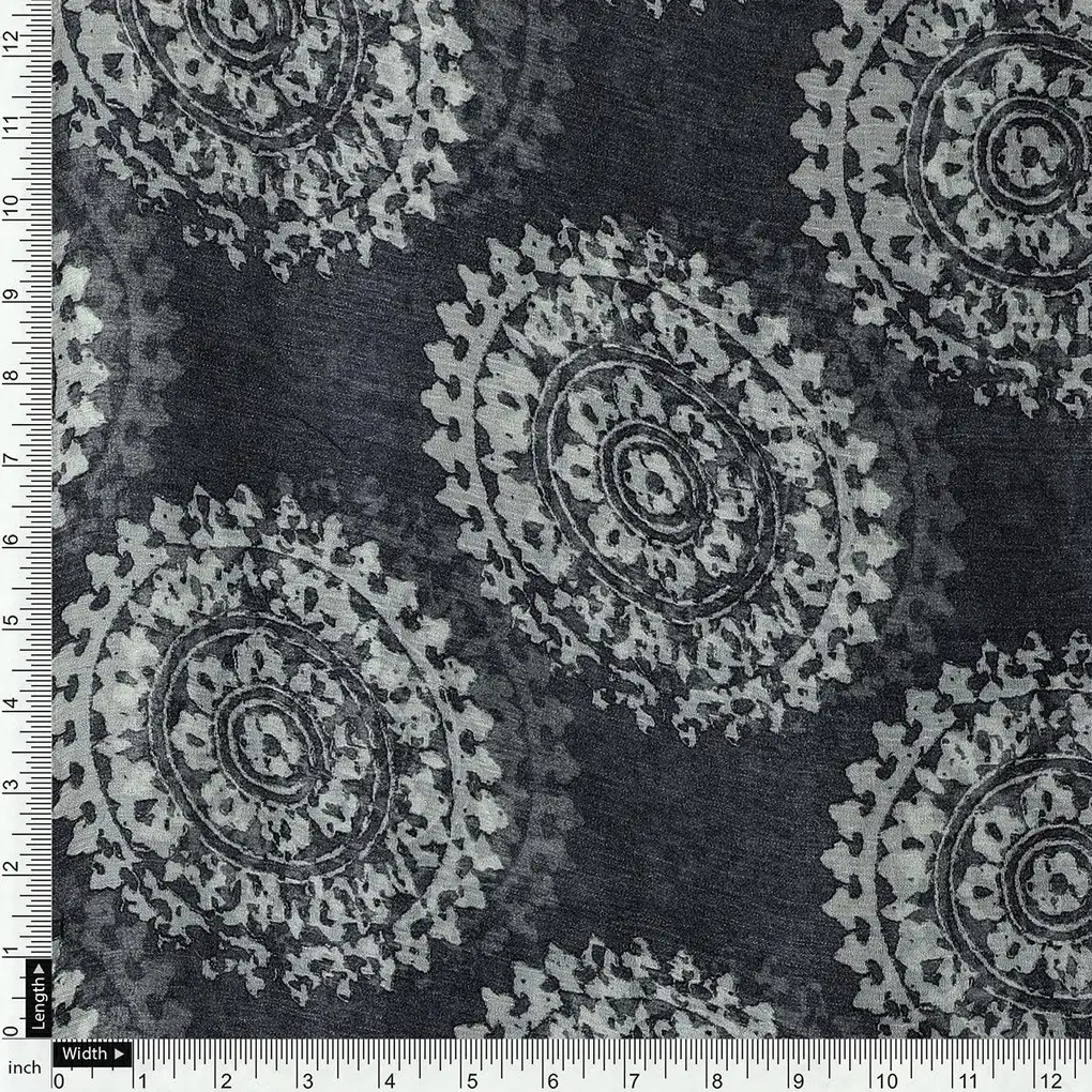Seamless Rounded Suzani Art Digital Printed Fabric - Pure Chiffon - Image 4