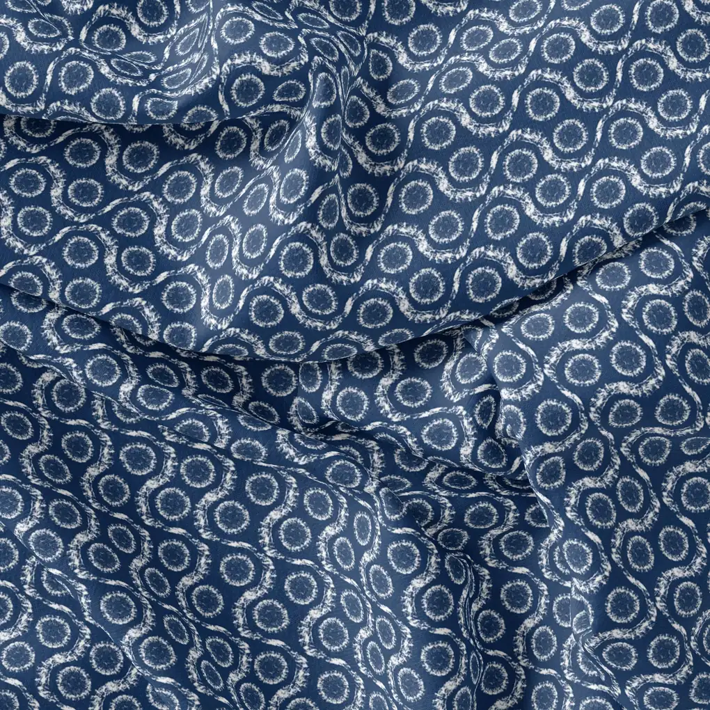 Seamless Vermicular Pattern With Blue Colour Digital Printed Fabric - Image 3
