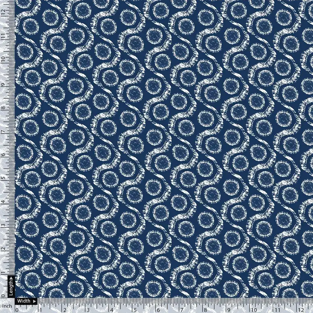 Seamless Vermicular Pattern With Blue Colour Digital Printed Fabric - Poly Muslin - Image 4
