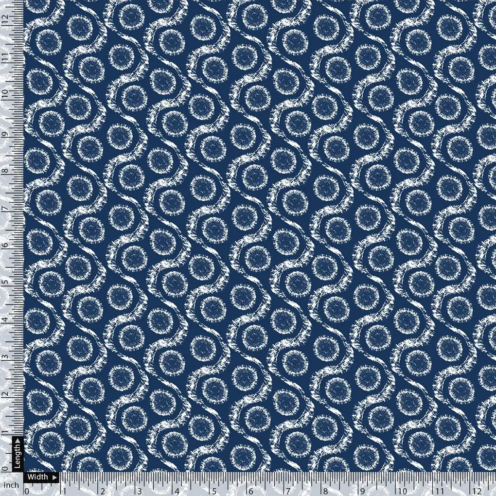 Seamless Vermicular Pattern With Blue Colour Digital Printed Fabric - Tusser Silk - Image 4