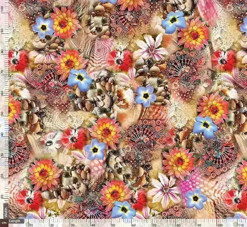 Shells And Flowers Digital Printed Fabric - Image 3