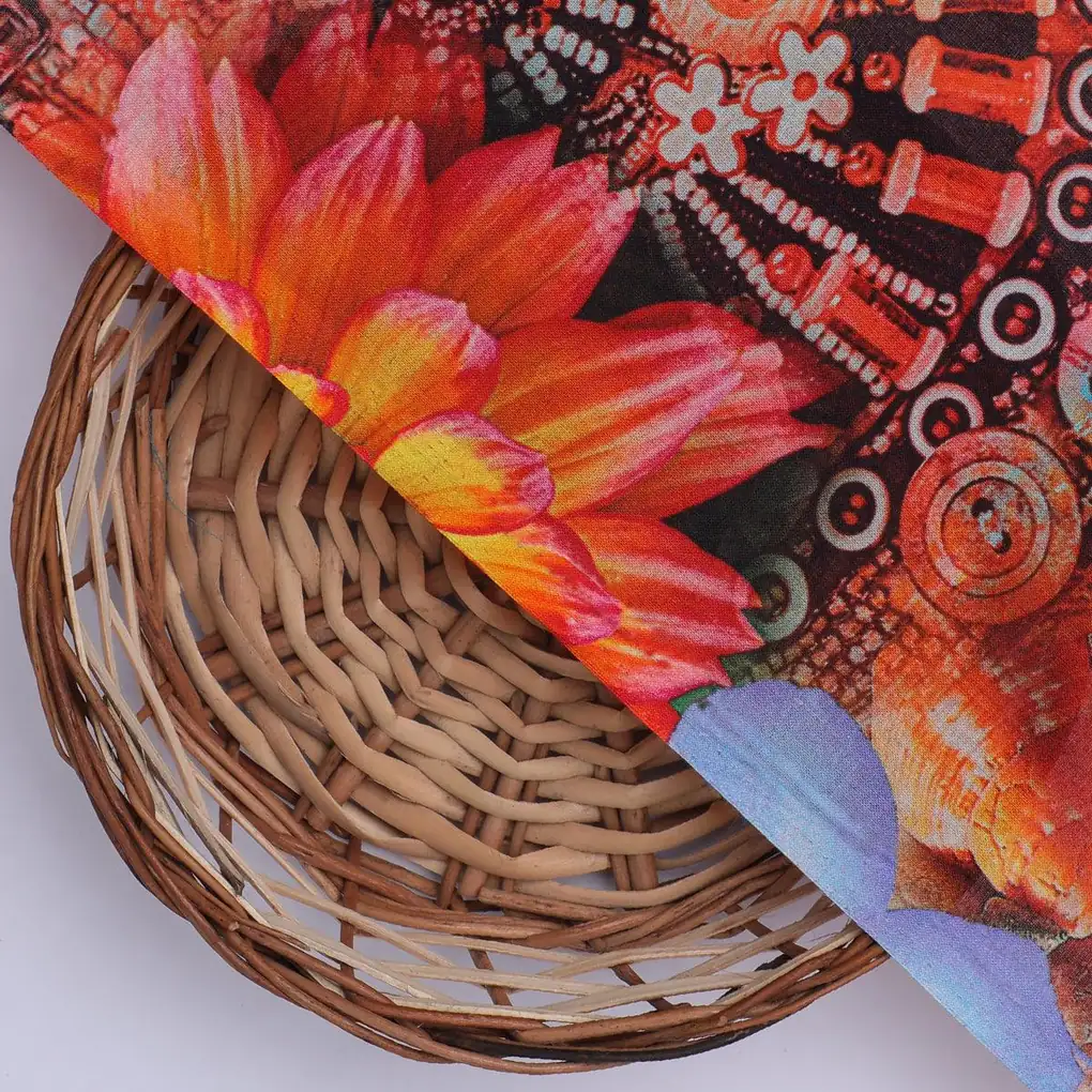Shells And Flowers Digital Printed Fabric - Pure Cotton - Image 2