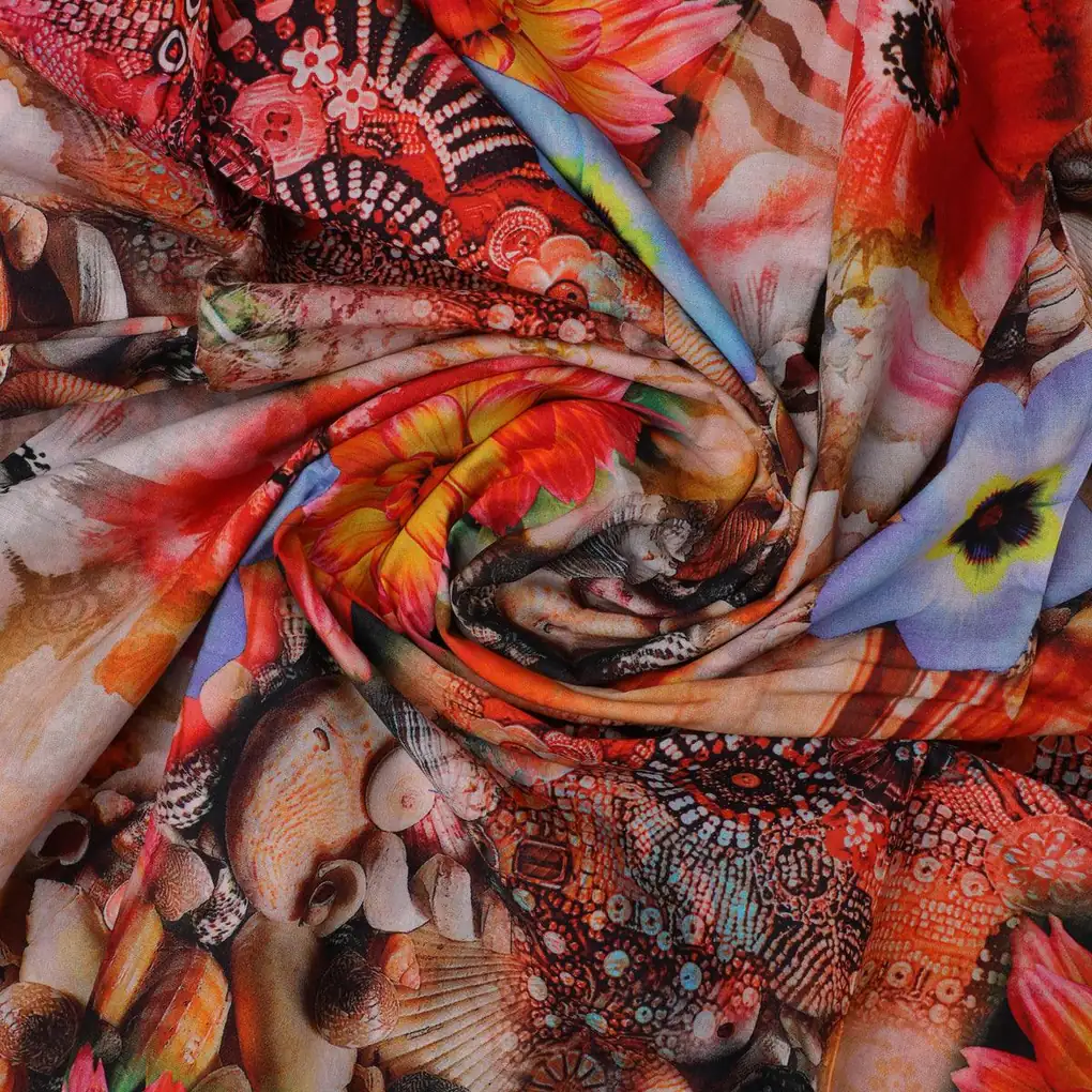 Shells And Flowers Digital Printed Fabric - Pure Cotton - Image 3