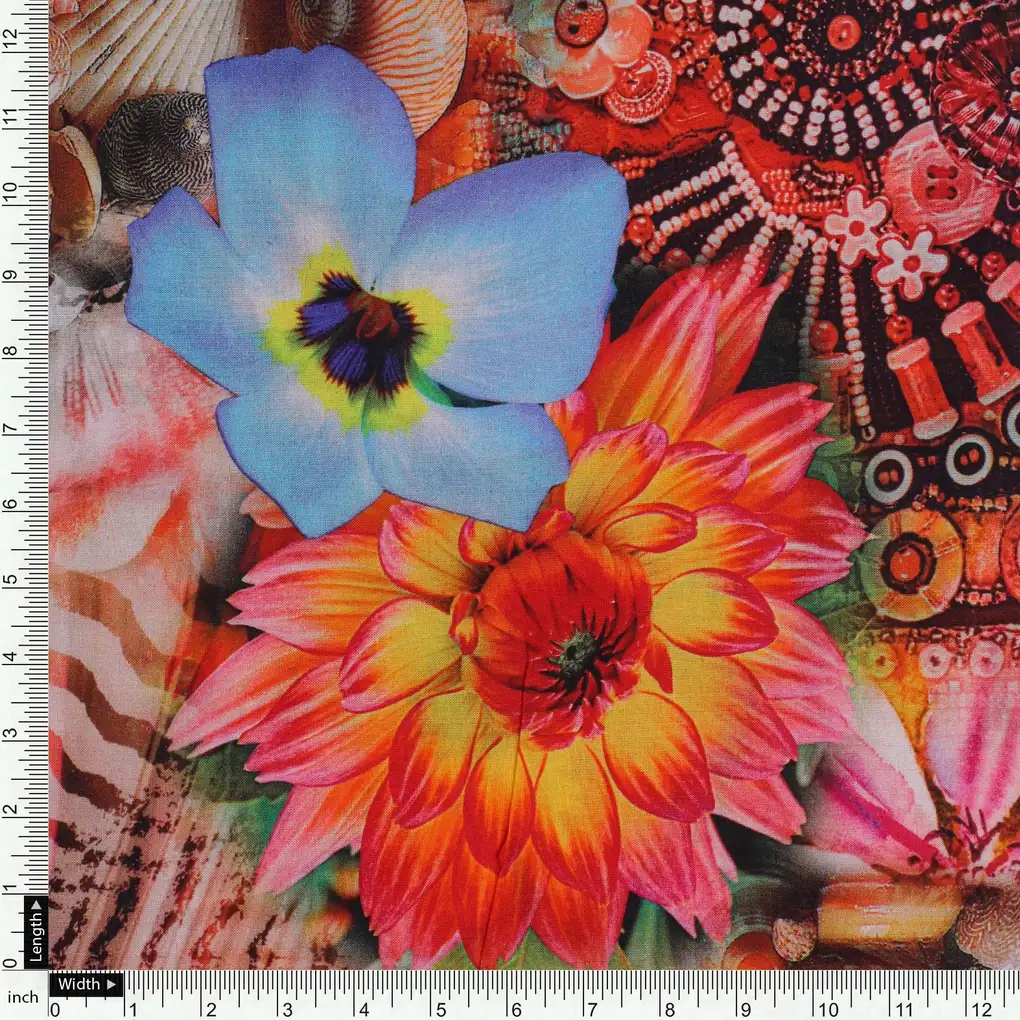 Shells And Flowers Digital Printed Fabric - Pure Cotton - Image 4