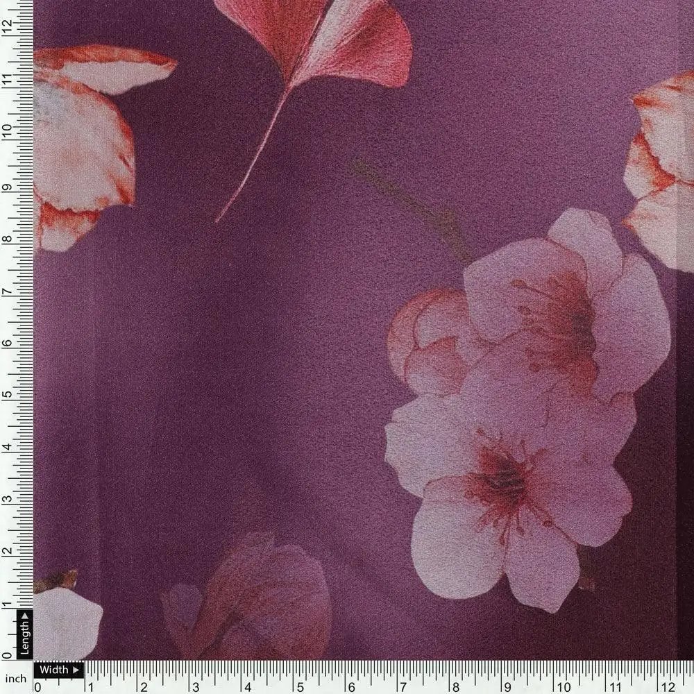 Shiny Red Tulip With Cherry Blossom Flower Digital Printed Fabric - Silk Crepe - Image 4