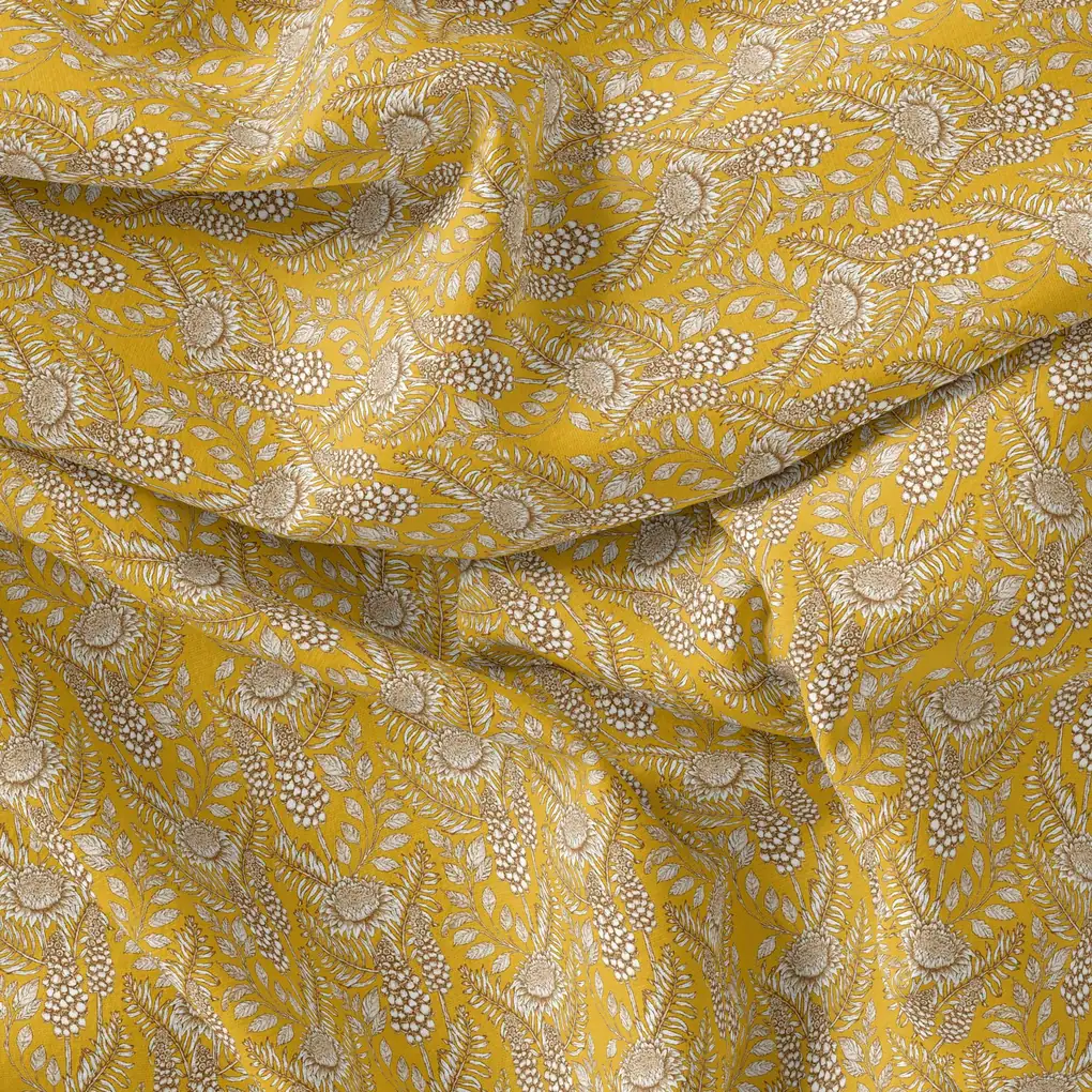 Silver Baroque Flower With Yellow Background Digital Printed Fabric - Image 4