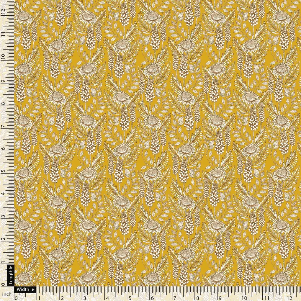 Silver Baroque Flower With Yellow Background Digital Printed Fabric - Image 5