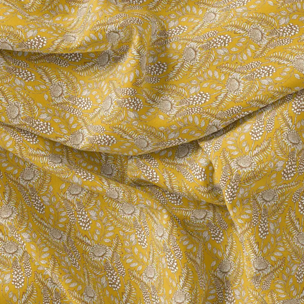 Silver Baroque Flower With Yellow Background Digital Printed Fabric - Pure Cotton - Image 4