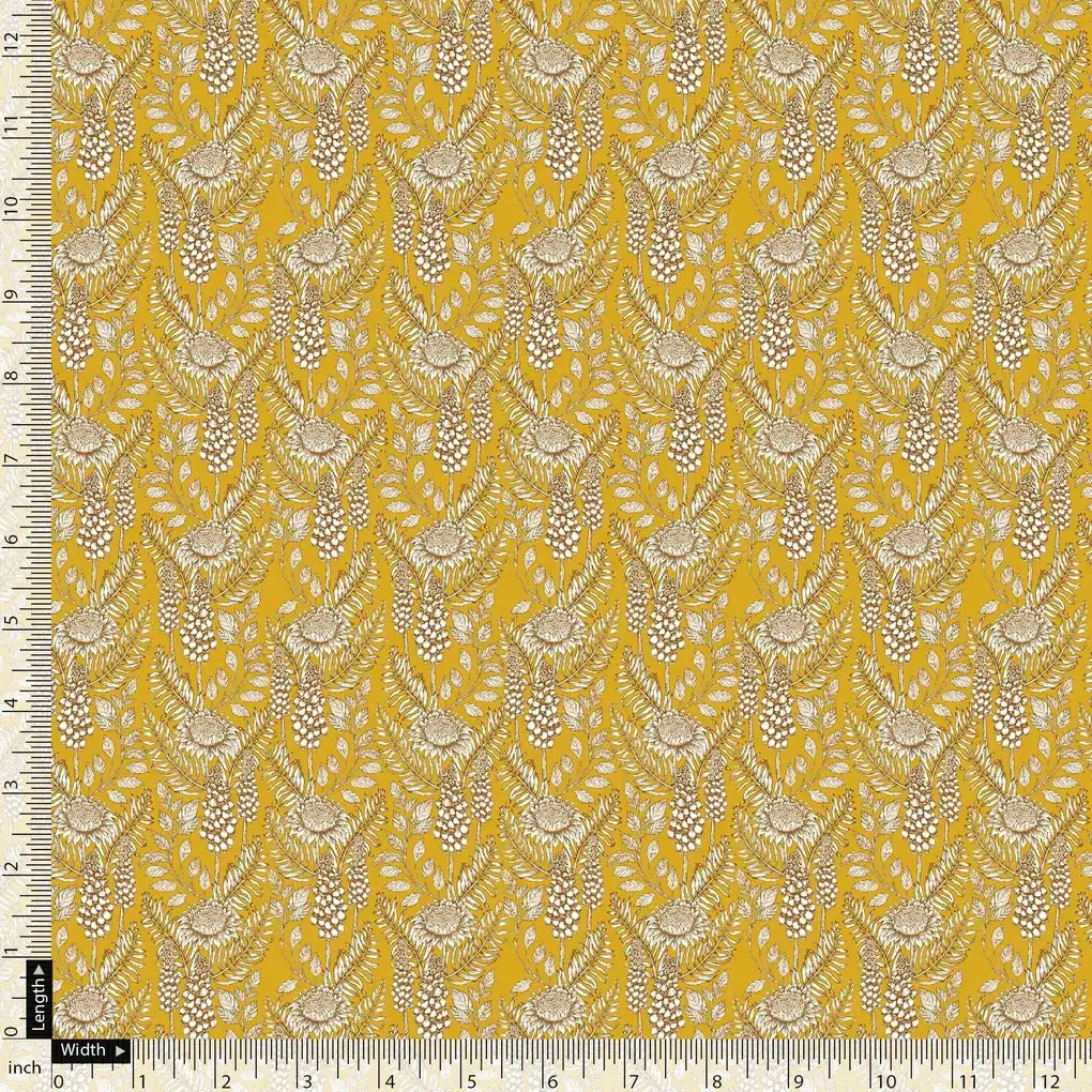 Silver Baroque Flower With Yellow Background Digital Printed Fabric - Pure Cotton - Image 5