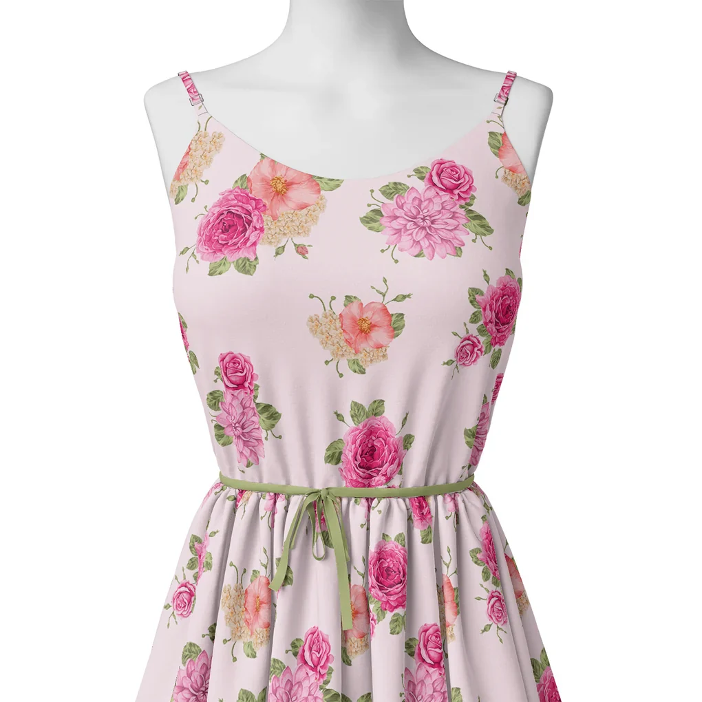 Simple And Beautiful Roses With Pink Lotus Digital Printed Fabric - Image 2