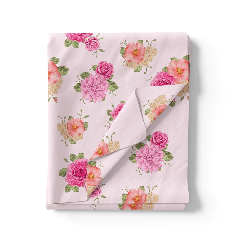 Simple And Beautiful Roses With Pink Lotus Digital Printed Fabric - Image 3