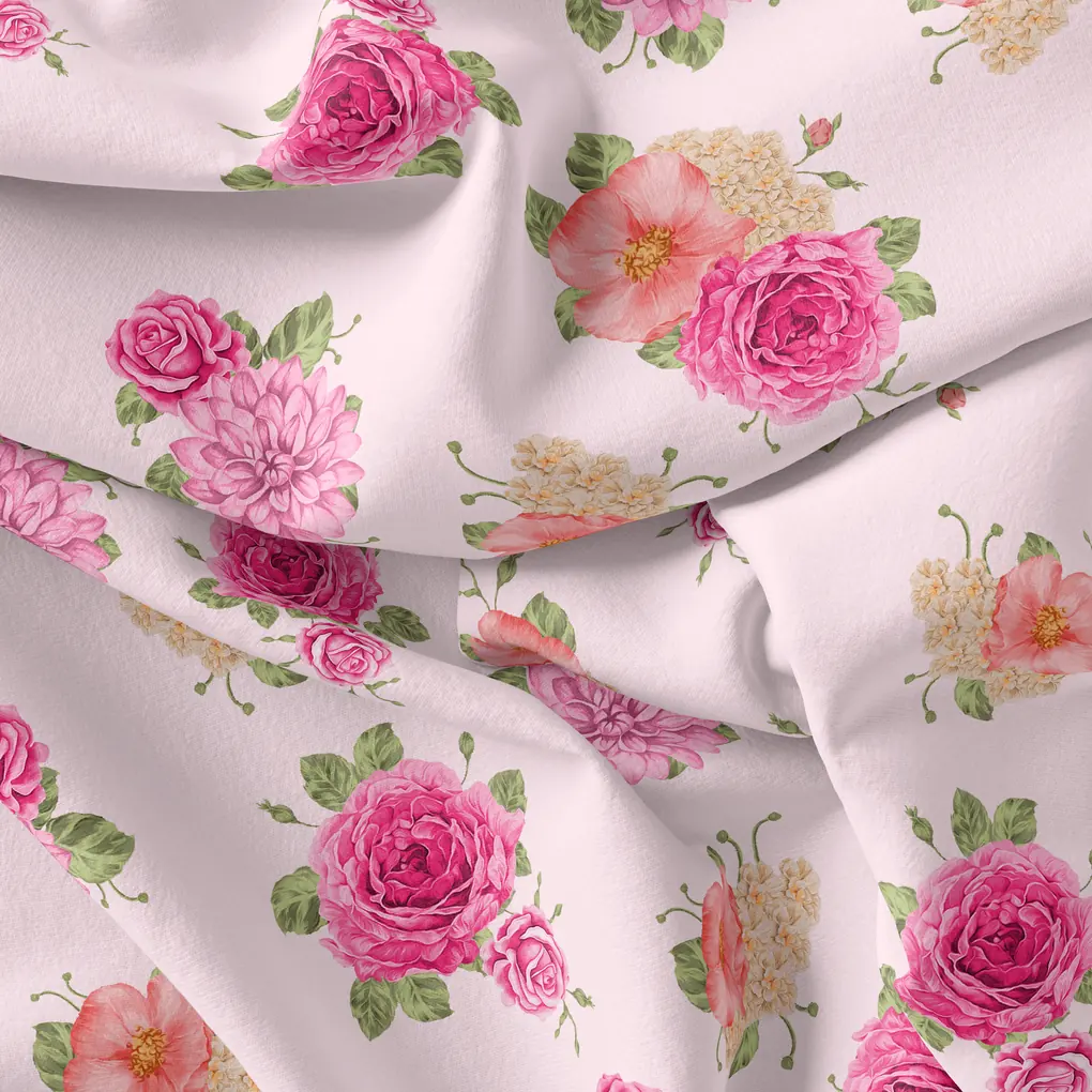 Simple And Beautiful Roses With Pink Lotus Digital Printed Fabric - Japan Satin - Image 4