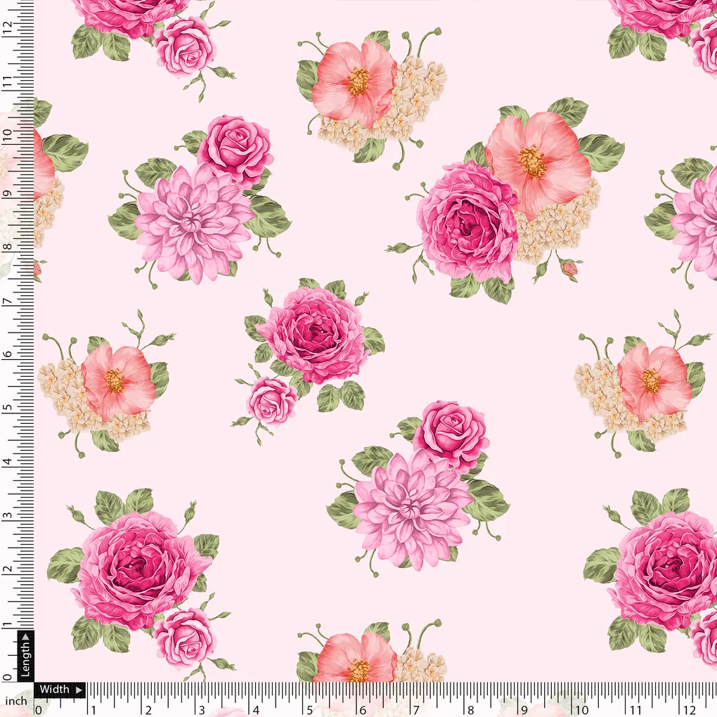 Simple And Beautiful Roses With Pink Lotus Digital Printed Fabric - Japan Satin - Image 5