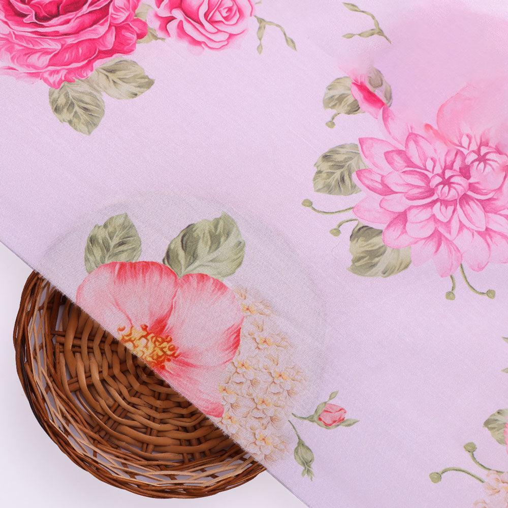 Simple And Beautiful Roses With Pink Lotus Digital Printed Fabric - Poly Muslin - Image 2