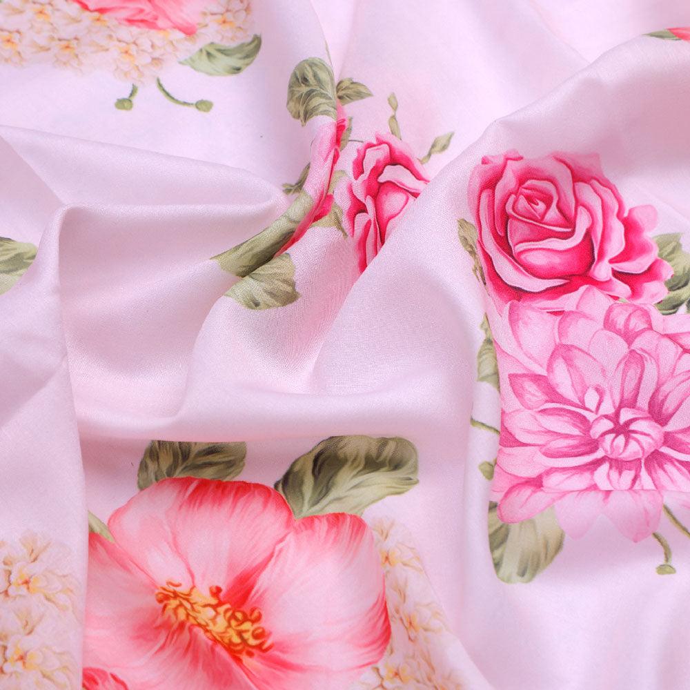Simple And Beautiful Roses With Pink Lotus Digital Printed Fabric - Poly Muslin - Image 3