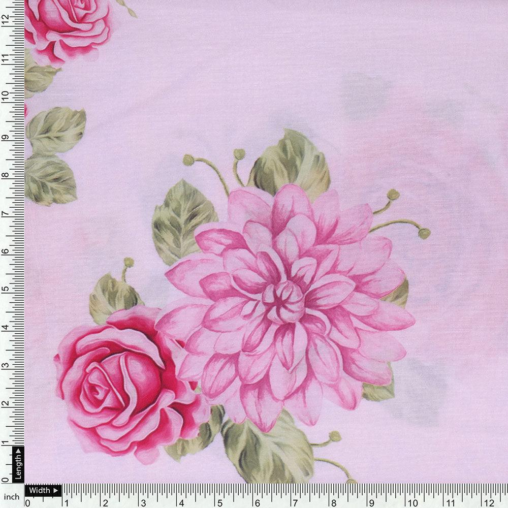 Simple And Beautiful Roses With Pink Lotus Digital Printed Fabric - Poly Muslin - Image 4