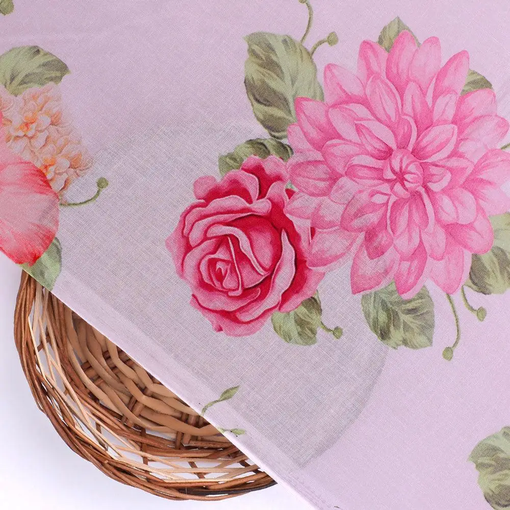 Simple And Beautiful Roses With Pink Lotus Digital Printed Fabric - Pure Cotton - Image 2