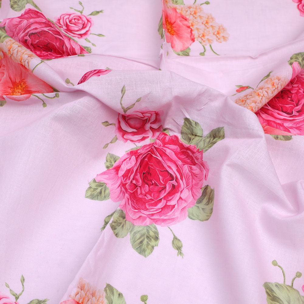 Simple And Beautiful Roses With Pink Lotus Digital Printed Fabric - Pure Cotton - Image 3