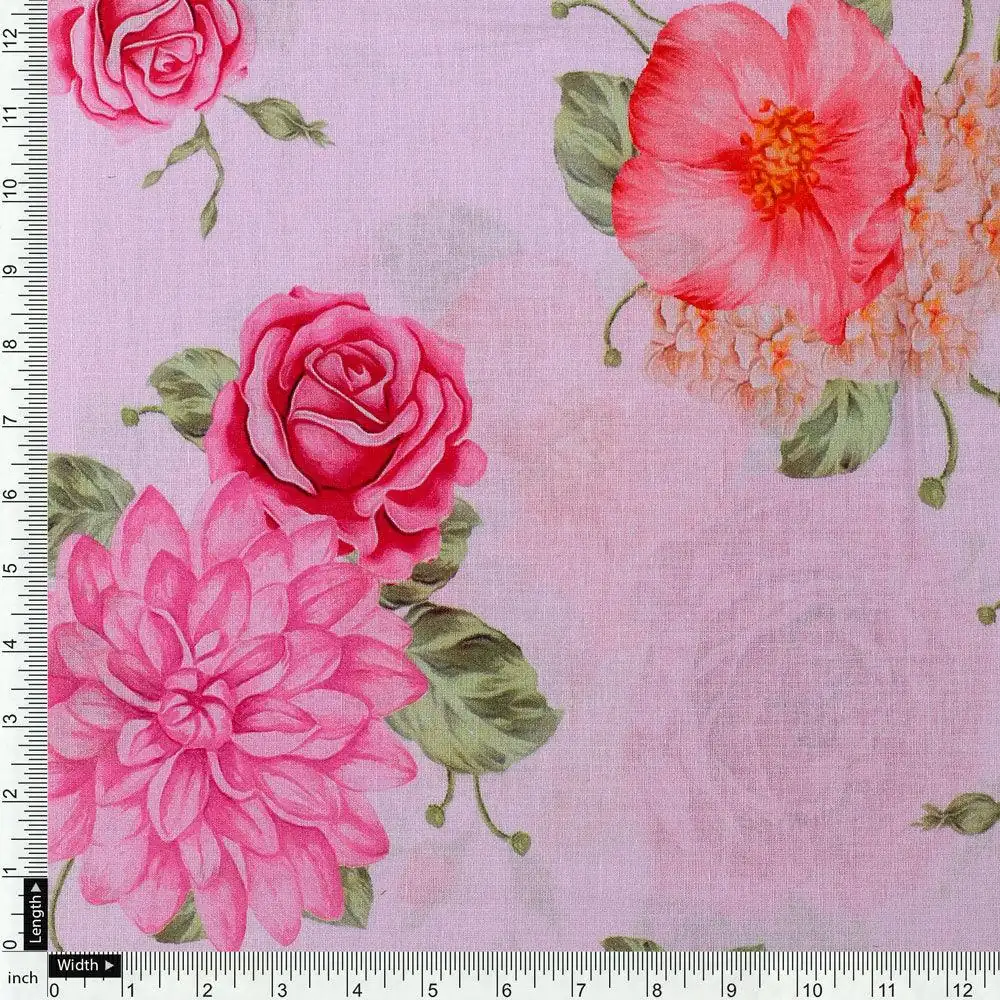 Simple And Beautiful Roses With Pink Lotus Digital Printed Fabric - Pure Cotton - Image 4