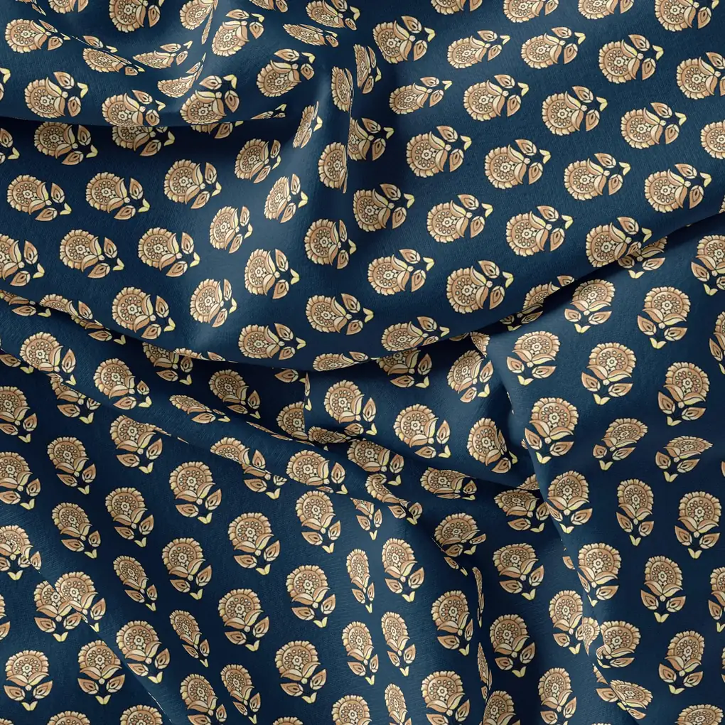 Simply Gradient Sunflower With Blue Background Digital Printed Fabric - Pure Muslin - Image 3