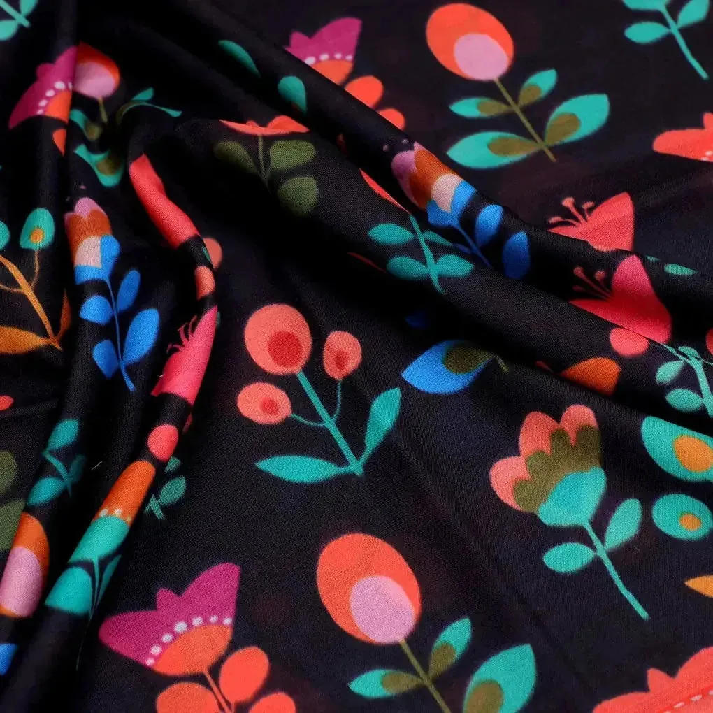 Sketchy Flowers Pattern Digital Printed Fabric - Muslin - Image 3