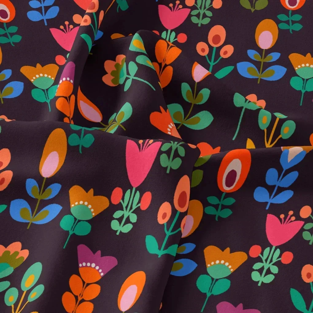 Sketchy Flowers Pattern Digital Printed Fabric - Pure Chiffon - Image 3