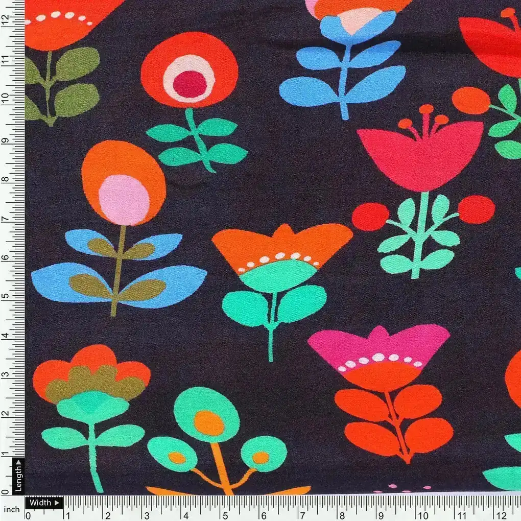 Sketchy Flowers Pattern Digital Printed Fabric - Pure Muslin - Image 4