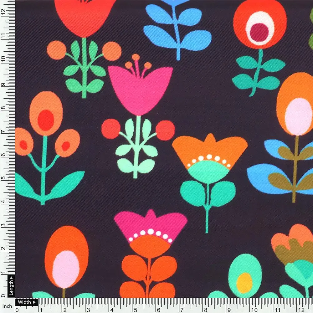 Sketchy Flowers Pattern Digital Printed Fabric - Rayon - Image 4
