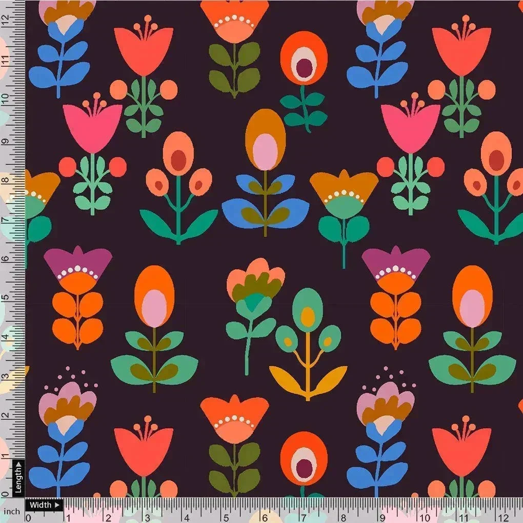 Sketchy Flowers Pattern Digital Printed Fabric - Upada Silk - Image 4