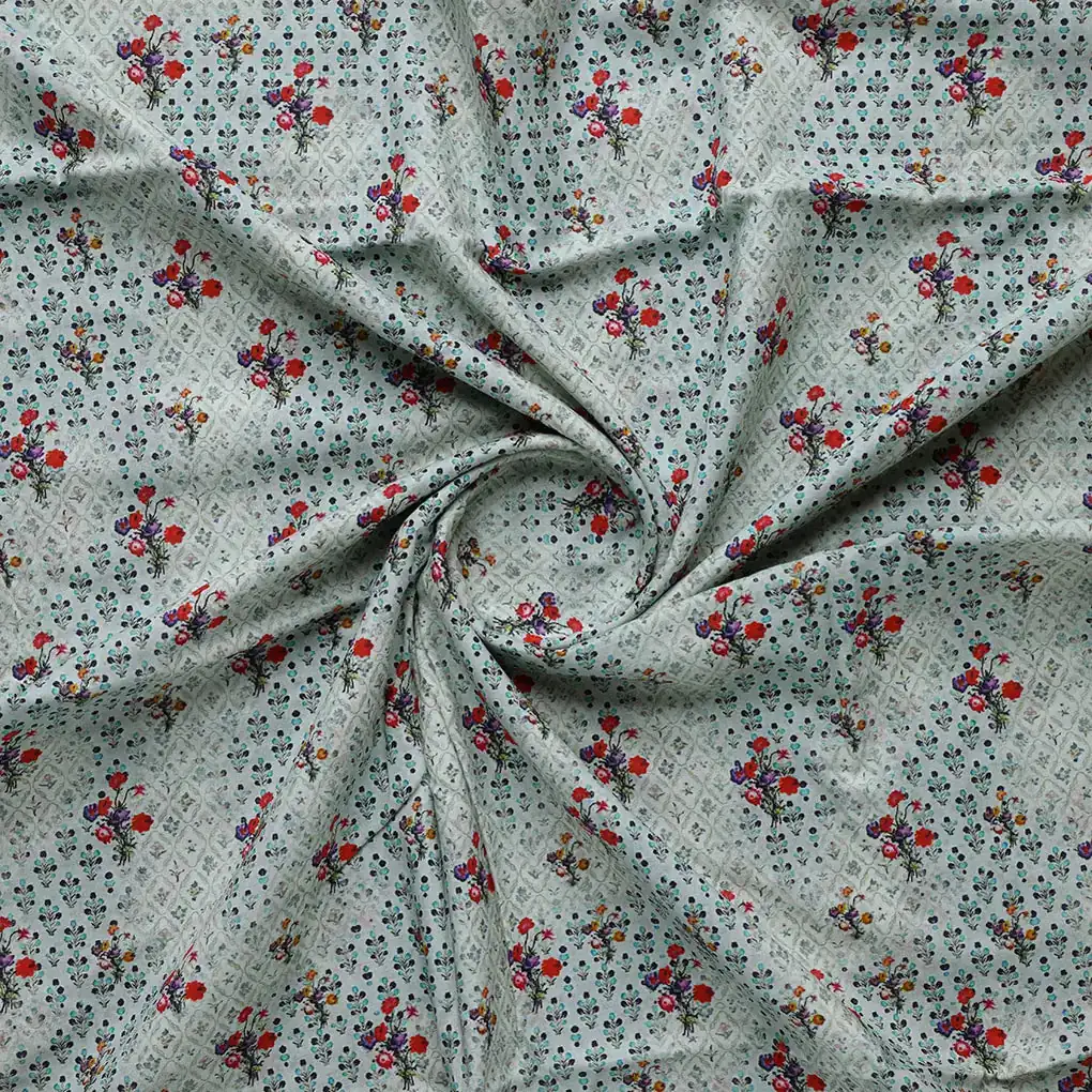 Sky Blue Flower Pure Cotton Printed Fabric Material - Image 2