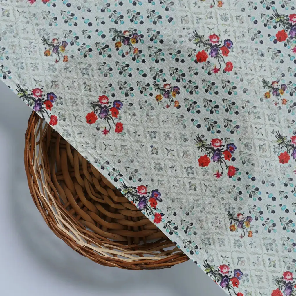 Sky Blue Flower Pure Cotton Printed Fabric Material - Image 3