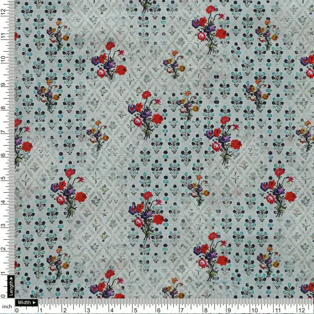 Sky Blue Flower Pure Cotton Printed Fabric Material - Image 4