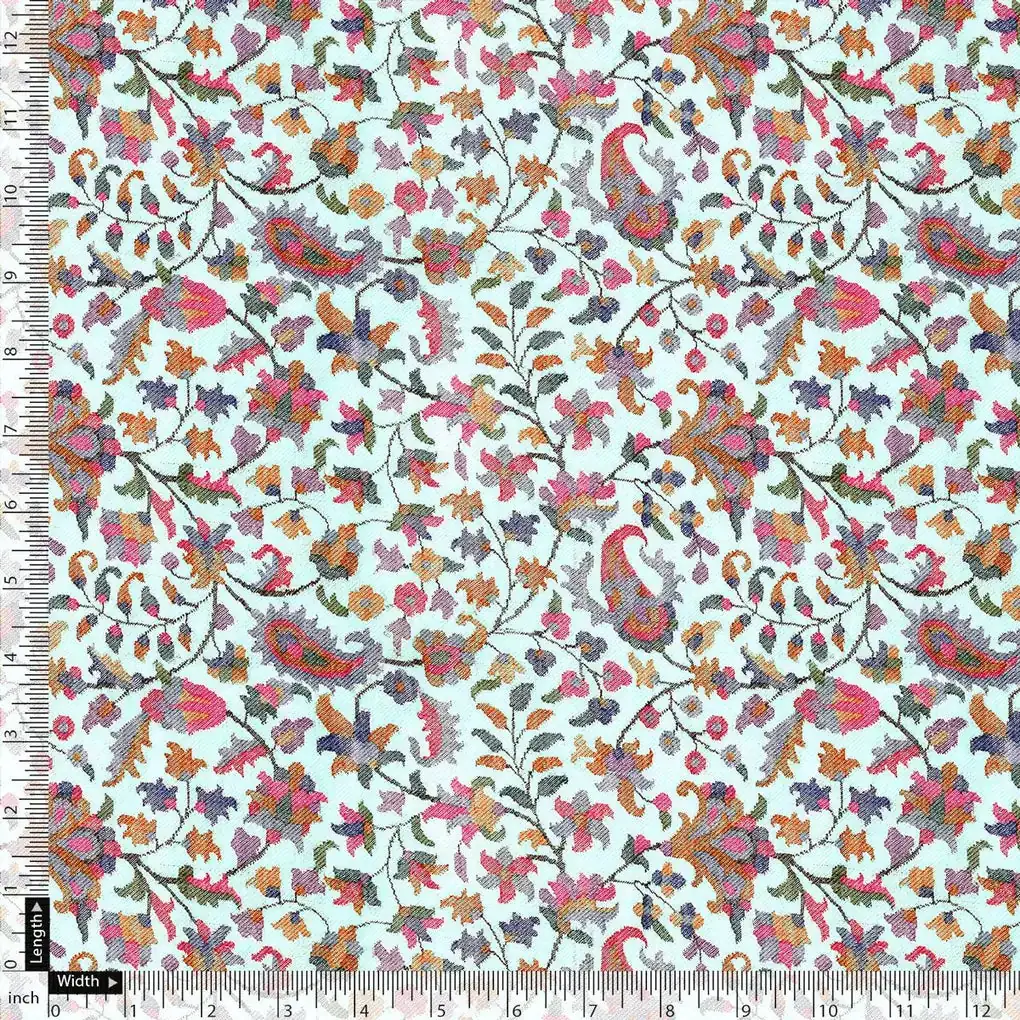 Sky Blue Paisley Pashmina Printed Fabrick - Image 5
