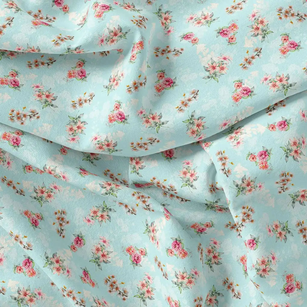 Skyblue Flower Weightless Printed Fabric - Image 4