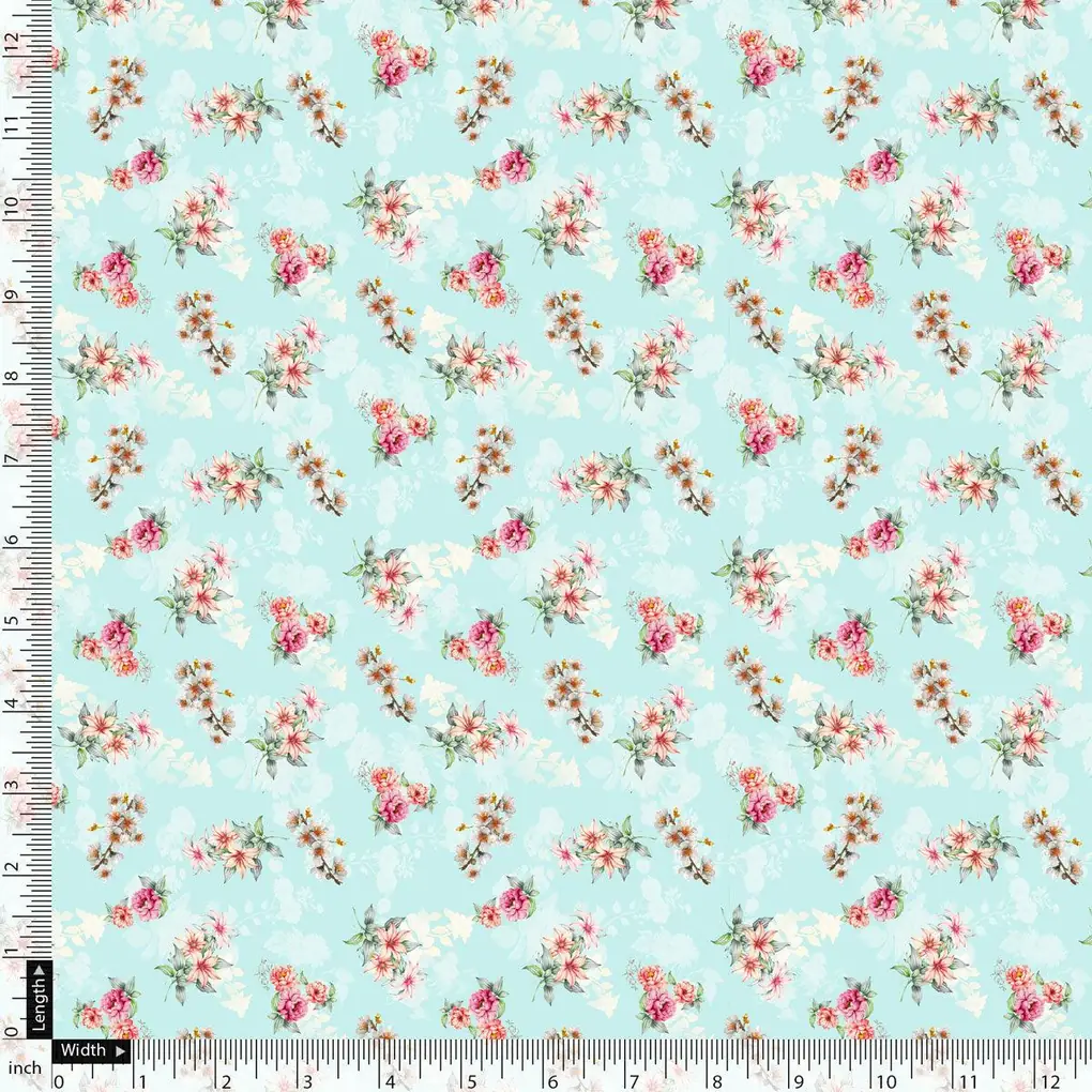 Skyblue Flower Weightless Printed Fabric - Image 5