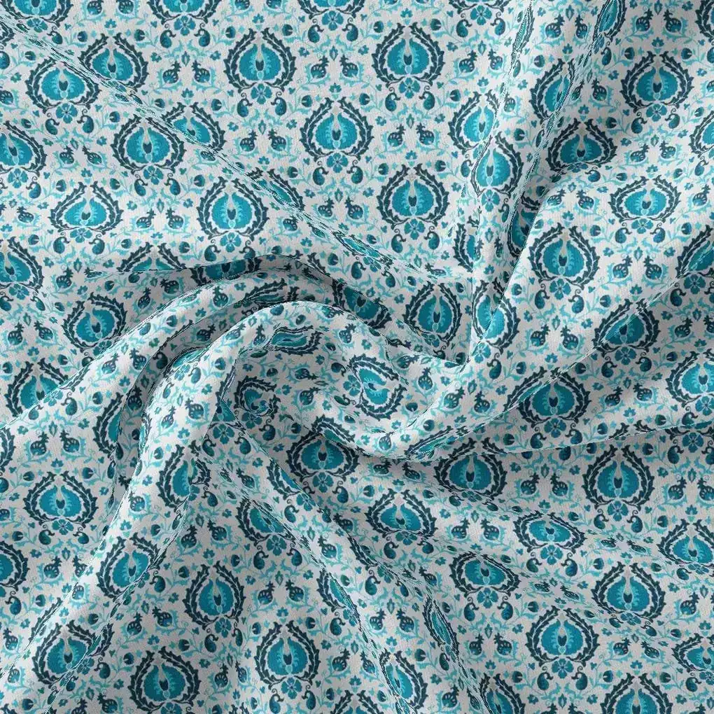 Skyblue Tiny Stylized Motif Digital Printed Fabric  - Pure Georgette - Image 4