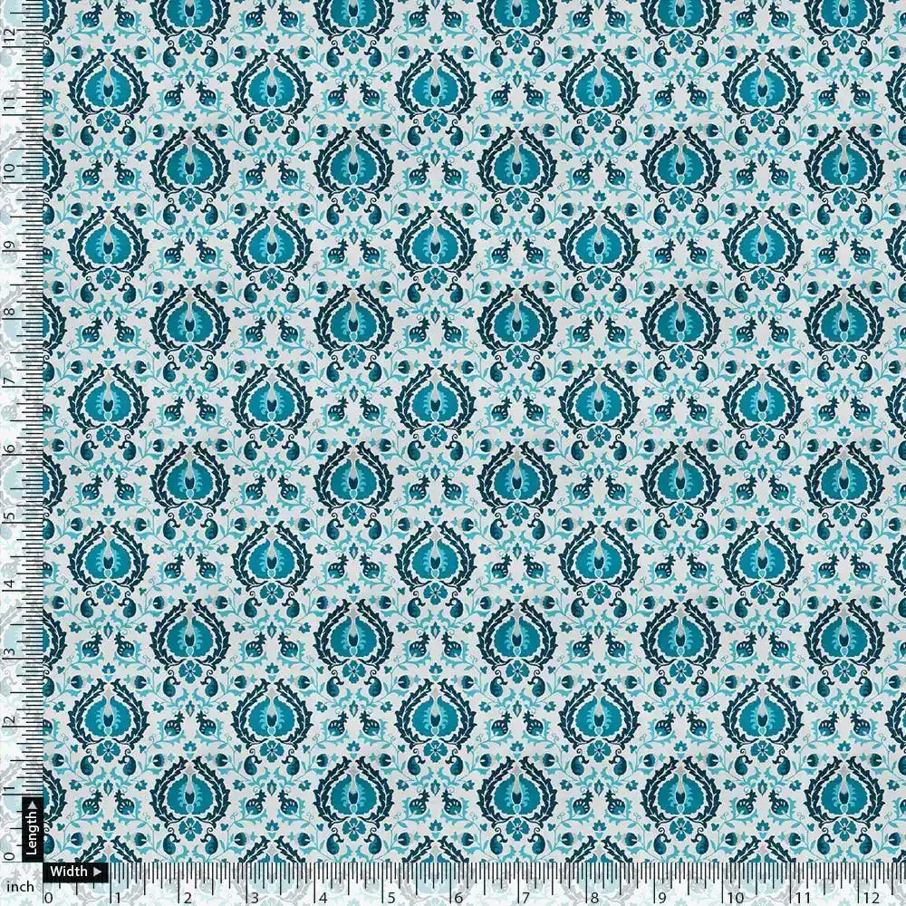 Skyblue Tiny Stylized Motif Digital Printed Fabric  - Tusser Silk - Image 3